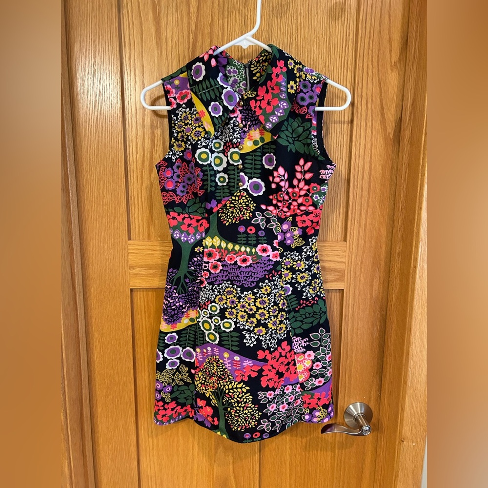 Vintage Psychedelic 60s 70s Floral Micro Mini Dress Groovy Trippy Baby Doll - Picture 1 of 14